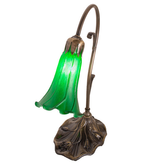 Meyda Lighting Tiffany Pond Lily 15" Antique Brass Accent Table Lamp With Green Shade Glass