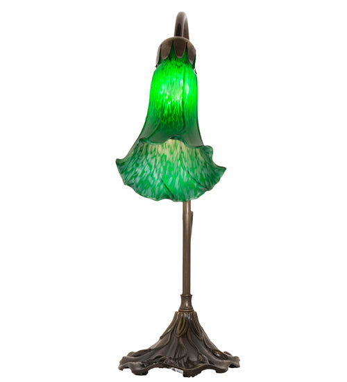 Meyda Lighting Tiffany Pond Lily 15" Antique Brass Accent Table Lamp With Green Shade Glass