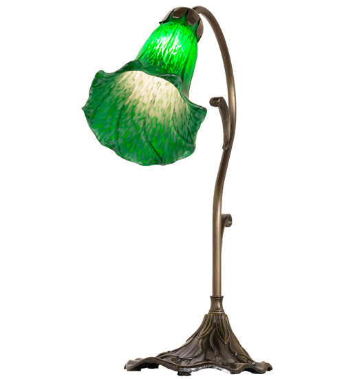 Meyda Lighting Tiffany Pond Lily 15" Antique Brass Accent Table Lamp With Green Shade Glass