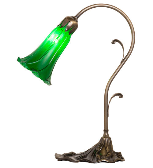 Meyda Lighting Tiffany Pond Lily 15" Antique Brass Accent Table Lamp With Green Shade Glass