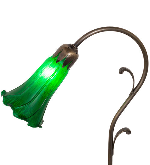 Meyda Lighting Tiffany Pond Lily 15" Antique Brass Accent Table Lamp With Green Shade Glass