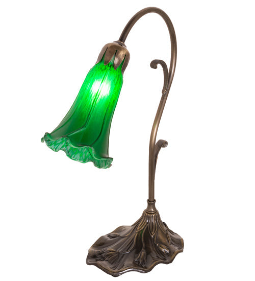 Meyda Lighting Tiffany Pond Lily 15" Antique Brass Accent Table Lamp With Green Shade Glass
