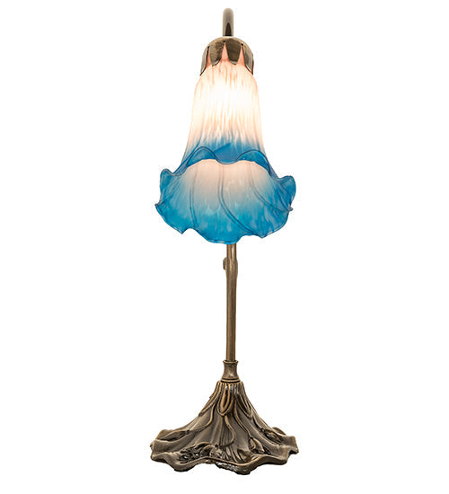 Meyda Lighting Tiffany Pond Lily 15" Antique Brass Accent Table Lamp With Pink & Blue Shade Glass