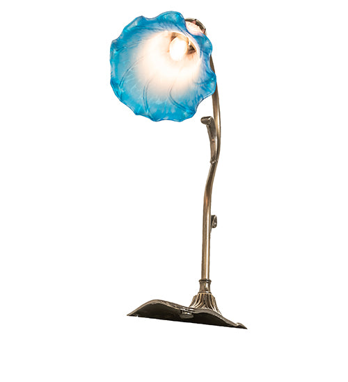 Meyda Lighting Tiffany Pond Lily 15" Antique Brass Accent Table Lamp With Pink & Blue Shade Glass