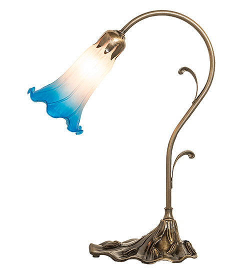 Meyda Lighting Tiffany Pond Lily 15" Antique Brass Accent Table Lamp With Pink & Blue Shade Glass