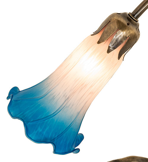 Meyda Lighting Tiffany Pond Lily 15" Antique Brass Accent Table Lamp With Pink & Blue Shade Glass