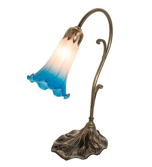 Meyda Lighting Tiffany Pond Lily 15" Antique Brass Accent Table Lamp With Pink & Blue Shade Glass