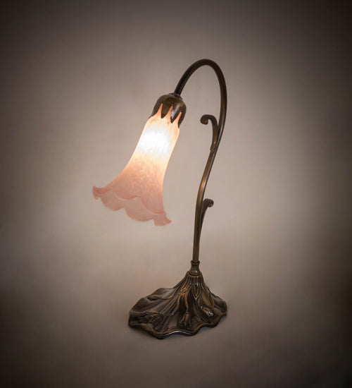 Meyda Lighting Tiffany Pond Lily 15" Antique Brass Accent Table Lamp With Pink Shade Glass