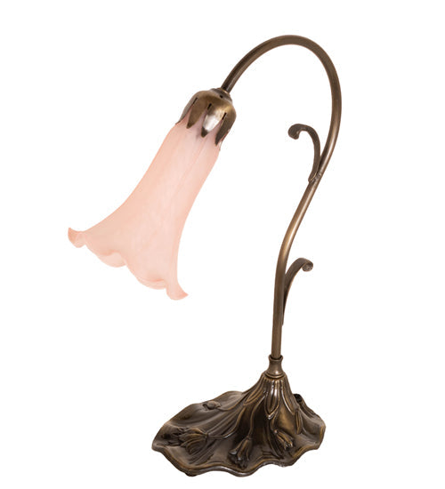Meyda Lighting Tiffany Pond Lily 15" Antique Brass Accent Table Lamp With Pink Shade Glass