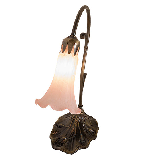 Meyda Lighting Tiffany Pond Lily 15" Antique Brass Accent Table Lamp With Pink Shade Glass