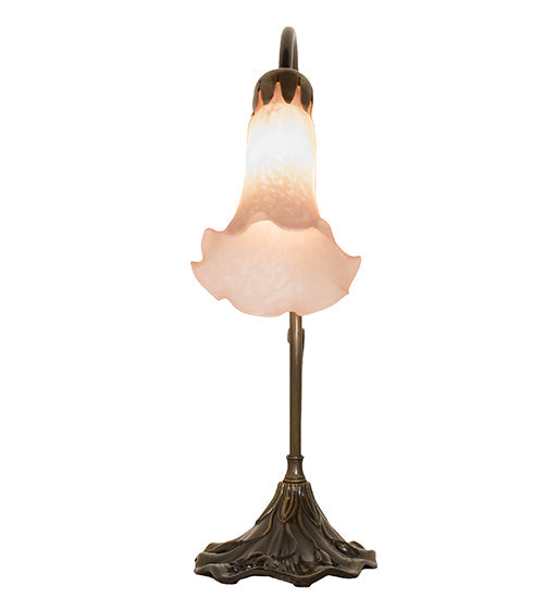Meyda Lighting Tiffany Pond Lily 15" Antique Brass Accent Table Lamp With Pink Shade Glass