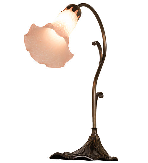 Meyda Lighting Tiffany Pond Lily 15" Antique Brass Accent Table Lamp With Pink Shade Glass