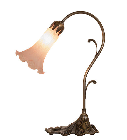 Meyda Lighting Tiffany Pond Lily 15" Antique Brass Accent Table Lamp With Pink Shade Glass