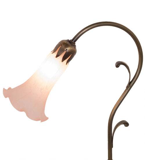 Meyda Lighting Tiffany Pond Lily 15" Antique Brass Accent Table Lamp With Pink Shade Glass