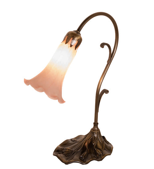 Meyda Lighting Tiffany Pond Lily 15" Antique Brass Accent Table Lamp With Pink Shade Glass