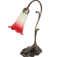 Meyda Lighting Tiffany Pond Lily 15" Antique Brass Accent Table Lamp With Red & Green Shade Glass