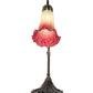 Meyda Lighting Tiffany Pond Lily 15" Antique Brass Accent Table Lamp With Red & Green Shade Glass