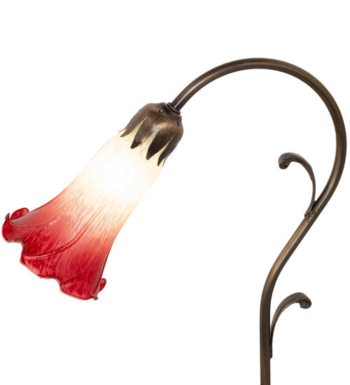 Meyda Lighting Tiffany Pond Lily 15" Antique Brass Accent Table Lamp With Red & Green Shade Glass