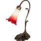 Meyda Lighting Tiffany Pond Lily 15" Antique Brass Accent Table Lamp With Red & Green Shade Glass