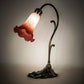 Meyda Lighting Tiffany Pond Lily 15" Antique Brass Accent Table Lamp With Red & White Shade Glass