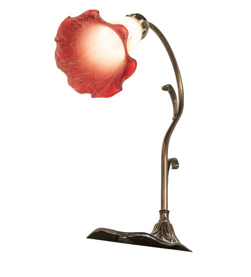 Meyda Lighting Tiffany Pond Lily 15" Antique Brass Accent Table Lamp With Red & White Shade Glass