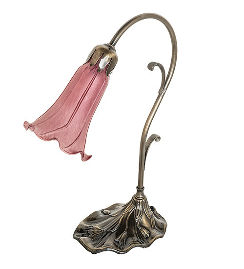 Meyda Lighting Tiffany Pond Lily 15" Antique Brass Accent Table Lamp With Violet Shade Glass