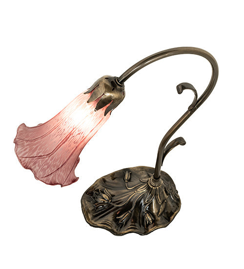 Meyda Lighting Tiffany Pond Lily 15" Antique Brass Accent Table Lamp With Violet Shade Glass