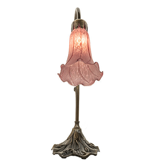 Meyda Lighting Tiffany Pond Lily 15" Antique Brass Accent Table Lamp With Violet Shade Glass