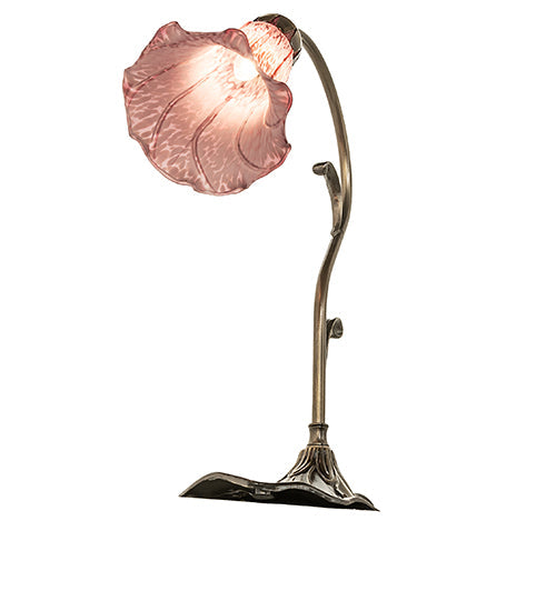 Meyda Lighting Tiffany Pond Lily 15" Antique Brass Accent Table Lamp With Violet Shade Glass