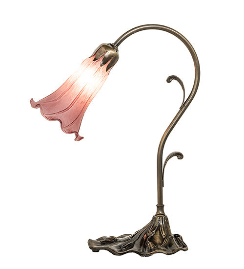 Meyda Lighting Tiffany Pond Lily 15" Antique Brass Accent Table Lamp With Violet Shade Glass