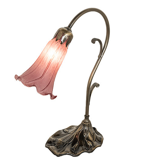 Meyda Lighting Tiffany Pond Lily 15" Antique Brass Accent Table Lamp With Violet Shade Glass