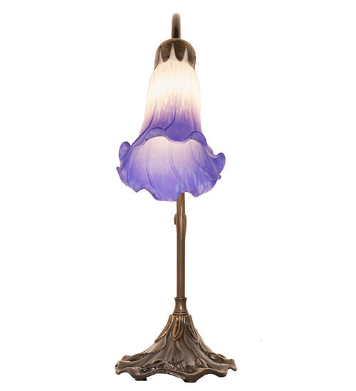 Meyda Lighting Tiffany Pond Lily 15" Antique Brass Accent Table Lamp With White & Blue Shade Glass