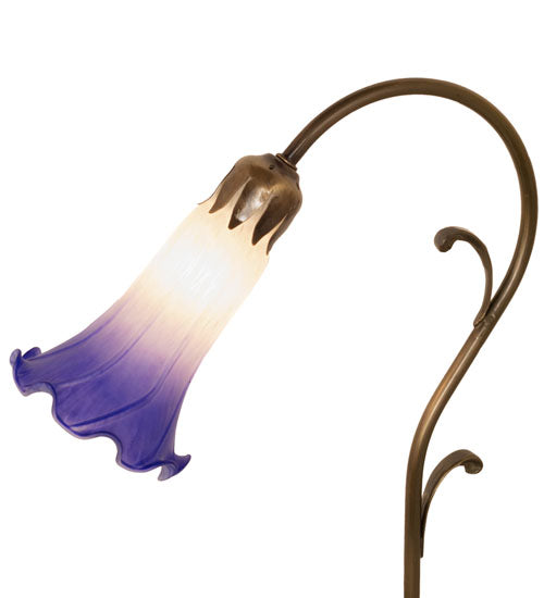 Meyda Lighting Tiffany Pond Lily 15" Antique Brass Accent Table Lamp With White & Blue Shade Glass