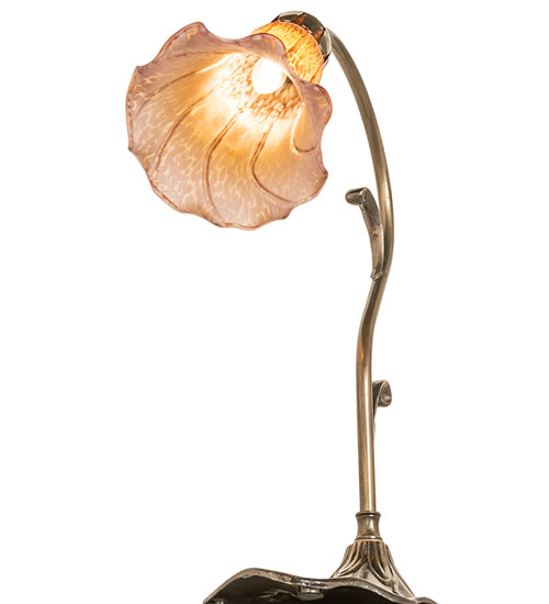 Meyda Lighting Tiffany Pond Lily 15" Antique Brass Table Lamp With Amber & Purple Shade Glass