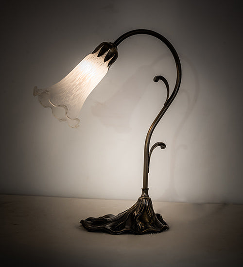 Meyda Lighting Tiffany Pond Lily 15" Antique Brass Table Lamp With White Shade Glass