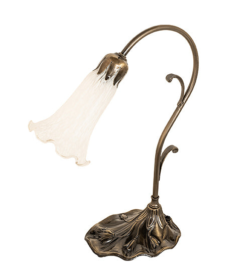 Meyda Lighting Tiffany Pond Lily 15" Antique Brass Table Lamp With White Shade Glass