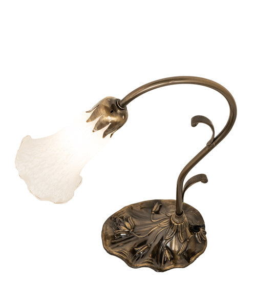 Meyda Lighting Tiffany Pond Lily 15" Antique Brass Table Lamp With White Shade Glass