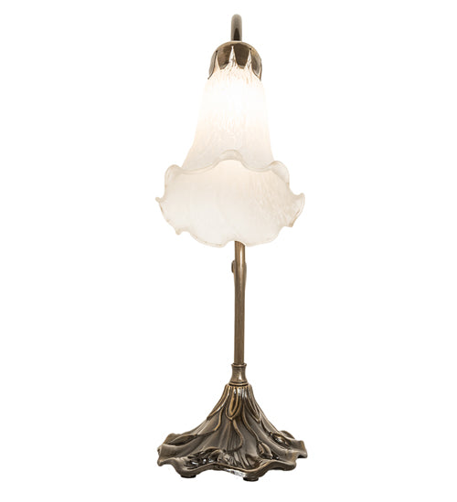 Meyda Lighting Tiffany Pond Lily 15" Antique Brass Table Lamp With White Shade Glass