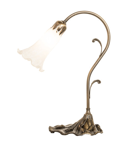 Meyda Lighting Tiffany Pond Lily 15" Antique Brass Table Lamp With White Shade Glass