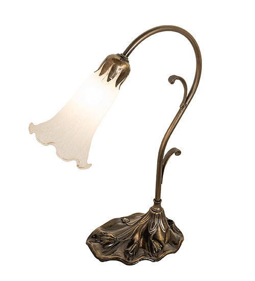 Meyda Lighting Tiffany Pond Lily 15" Antique Brass Table Lamp With White Shade Glass