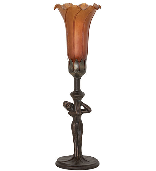 Meyda Lighting Tiffany Pond Lily 15" Mahogany Bronze Nouveau Lady Accent Table Lamp With Amber Favrile Shade Glass