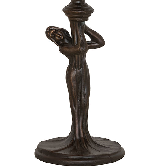 Meyda Lighting Tiffany Pond Lily 15" Mahogany Bronze Nouveau Lady Accent Table Lamp With Amber Favrile Shade Glass