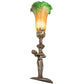 Meyda Lighting Tiffany Pond Lily 15" Mahogany Bronze Nouveau Lady Accent Table Lamp With Amber & Green Shade Glass