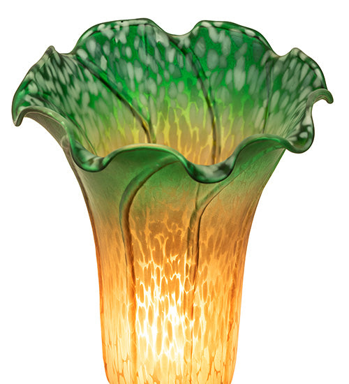Meyda Lighting Tiffany Pond Lily 15" Mahogany Bronze Nouveau Lady Accent Table Lamp With Amber & Green Shade Glass