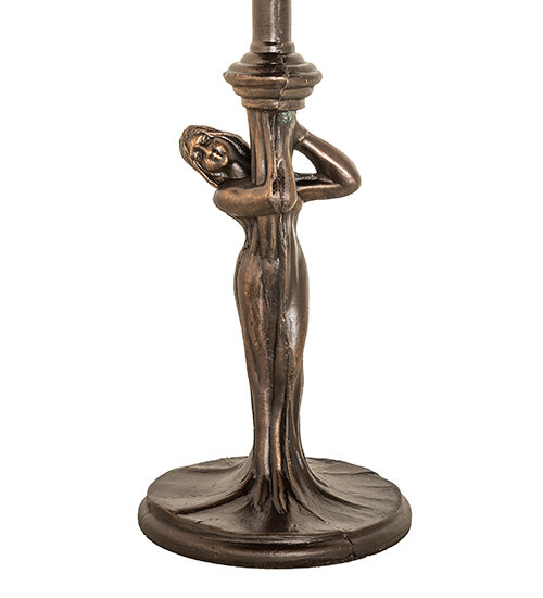 Meyda Lighting Tiffany Pond Lily 15" Mahogany Bronze Nouveau Lady Accent Table Lamp With Amber & Green Shade Glass