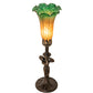 Meyda Lighting Tiffany Pond Lily 15" Mahogany Bronze Nouveau Lady Accent Table Lamp With Amber & Green Shade Glass