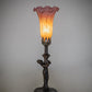 Meyda Lighting Tiffany Pond Lily 15" Mahogany Bronze Nouveau Lady Accent Table Lamp With Amber & Purple Shade Glass