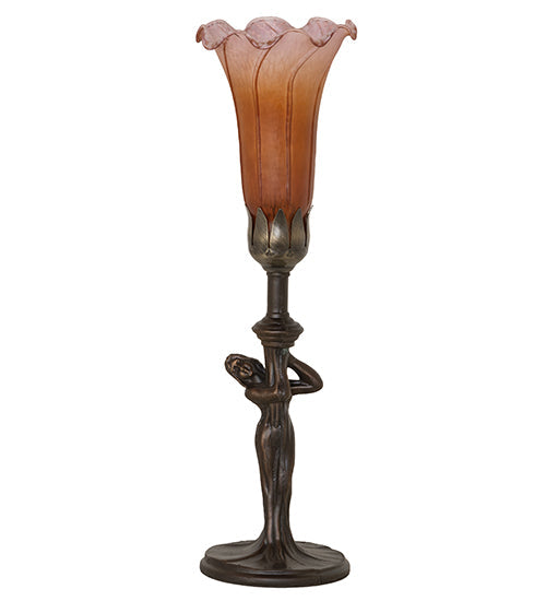 Meyda Lighting Tiffany Pond Lily 15" Mahogany Bronze Nouveau Lady Accent Table Lamp With Amber & Purple Shade Glass