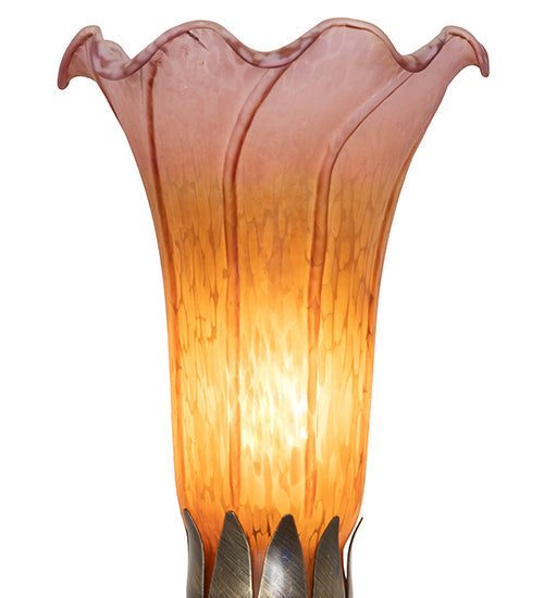 Meyda Lighting Tiffany Pond Lily 15" Mahogany Bronze Nouveau Lady Accent Table Lamp With Amber & Purple Shade Glass