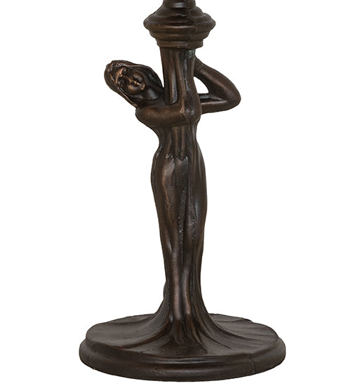 Meyda Lighting Tiffany Pond Lily 15" Mahogany Bronze Nouveau Lady Accent Table Lamp With Amber & Purple Shade Glass